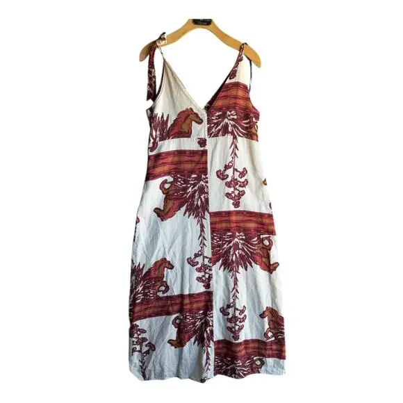 Women's Sleeveless Maxi Cream 100% Cotton equestrian dress Horse Print Small - Picture 6 of 11